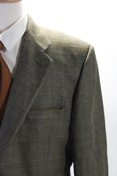 Hickey Freeman Mens Two Button Notched Lapel Plaid Blazer Beige Size Large