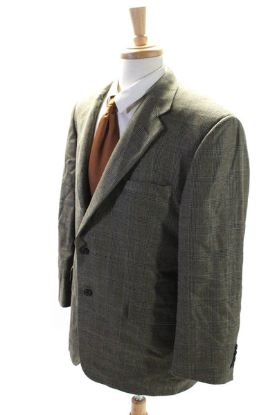 Hickey Freeman Mens Two Button Notched Lapel Plaid Blazer Beige Size Large