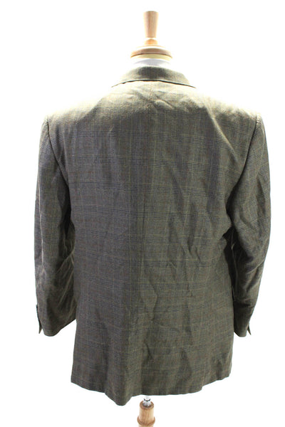 Hickey Freeman Mens Two Button Notched Lapel Plaid Blazer Beige Size Large