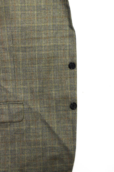 Hickey Freeman Mens Two Button Notched Lapel Plaid Blazer Beige Size Large