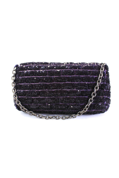 Apostrophe Womens Geometric Beaded Accent Sequined Top Handle Handbag Purple