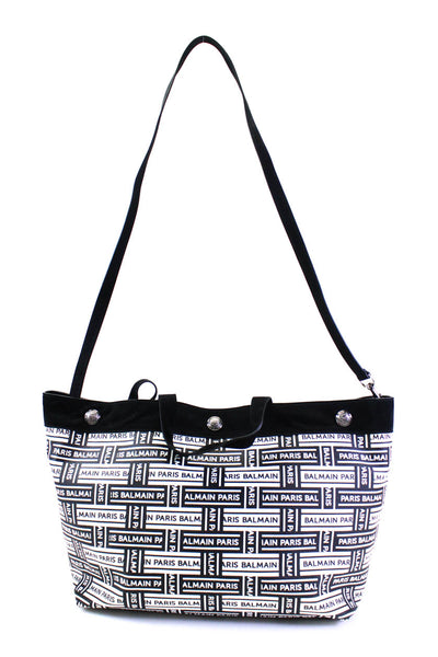 Balmain Womens Graphic Print Colorblock Snapped Buttoned Tote Handbag Black