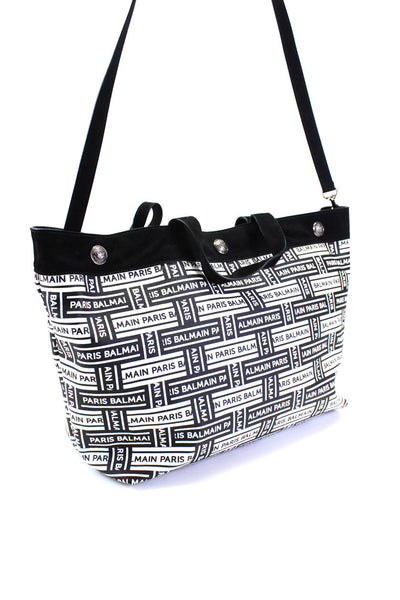 Balmain Womens Graphic Print Colorblock Snapped Buttoned Tote Handbag Black