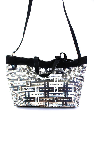 Balmain Womens Graphic Print Colorblock Snapped Buttoned Tote Handbag Black