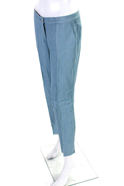 Etro Womens Buttoned Flat Front Tapered Zipped Dress Pants Blue Size EUR42