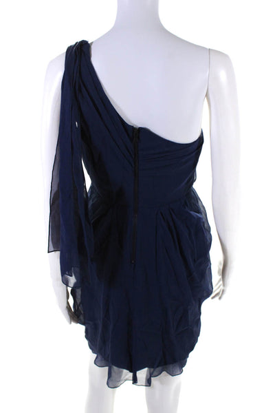 Alice + Olivia Womens Silk Chiffon Mini Layered One Shoulder Dress Blue Size S