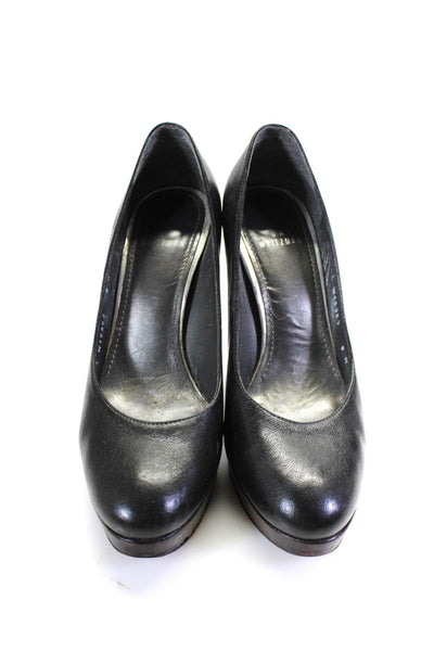 Stuart Weitzman Womens Leather Almond Toe Platform Stiletto Pumps Black Size 8
