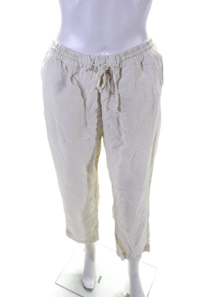 NSF Womens Woven Elastic Waist Drawstring High Rise Casual Pants White Size M