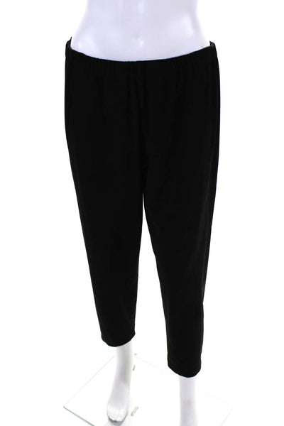 Eileen Fisher Womens Elastic Waist High Rise Straight Leg Pants Black Size M