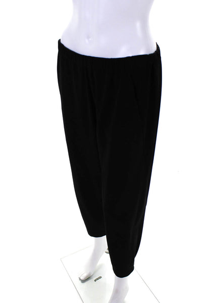 Eileen Fisher Womens Elastic Waist High Rise Straight Leg Pants Black Size M