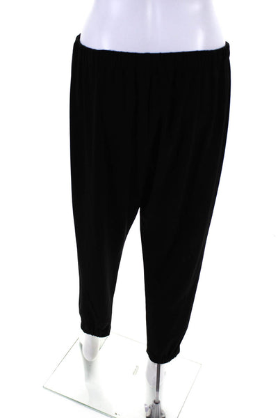 Eileen Fisher Womens Elastic Waist High Rise Straight Leg Pants Black Size M