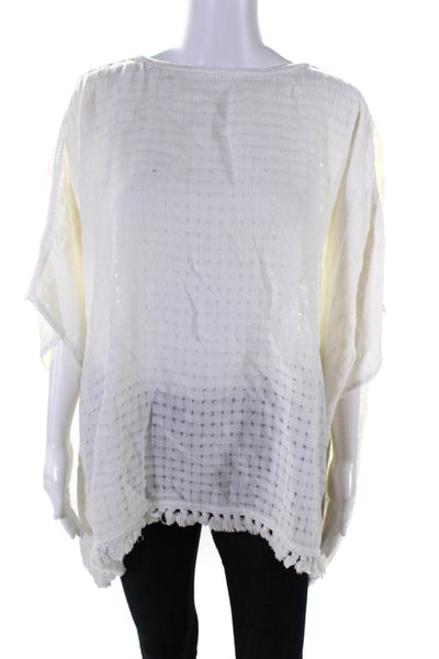 Calypso Saint Barth Womens Cotton Crew Neck Fringe Hem Tunic Top White Size S