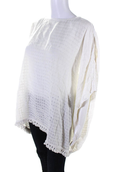 Calypso Saint Barth Womens Cotton Crew Neck Fringe Hem Tunic Top White Size S