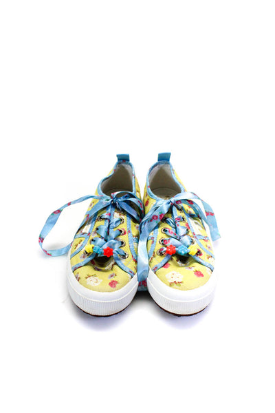 Love Shack Fancy Womens Floral Print Lace Up Low Top Sneakers Yellow Size 6 US