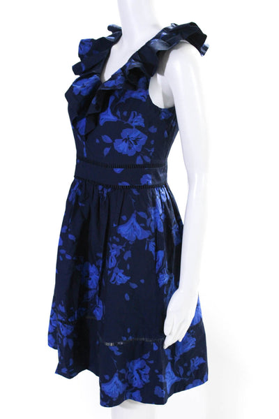 Kate Spade New York Womens Back Zip V Neck Ruffled Floral Dress Navy SIZE 2