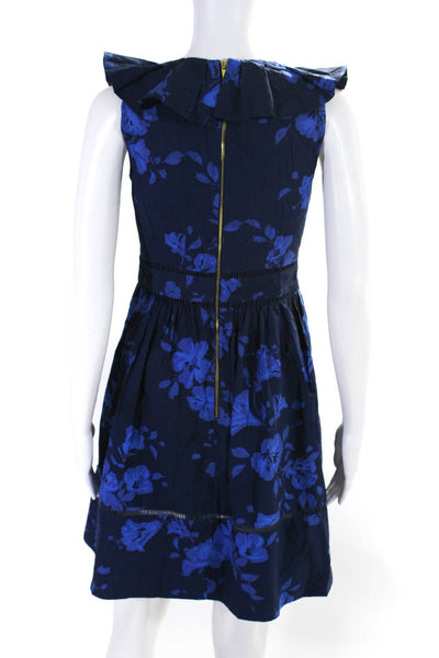 Kate Spade New York Womens Back Zip V Neck Ruffled Floral Dress Navy SIZE 2