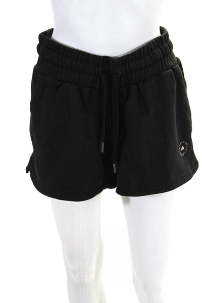 Adidas by Stella McCartney Womens Mid Rise Logo Shorts Black Cotton Size Medium