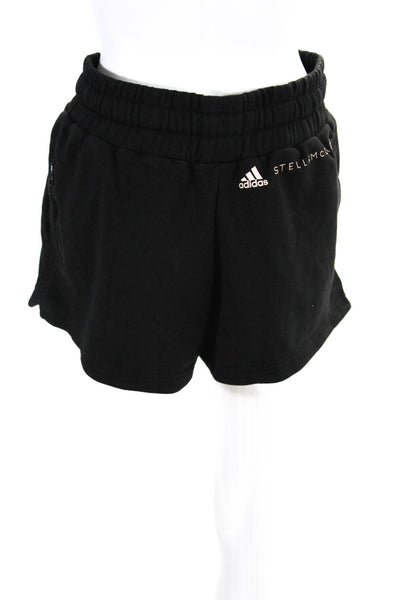 Adidas by Stella McCartney Womens Mid Rise Logo Shorts Black Cotton Size Medium