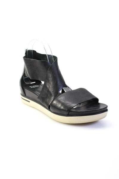 Eileen Fisher Womens Ankle Strap Crossover Flat Sandals Black Leather Size 9.5