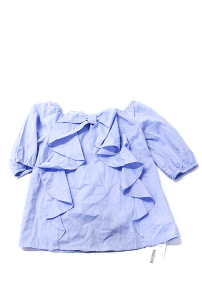 Bella Bliss Childrens Girls Bow Long Sleeves Blouse Sky Blue Cotton Size 10