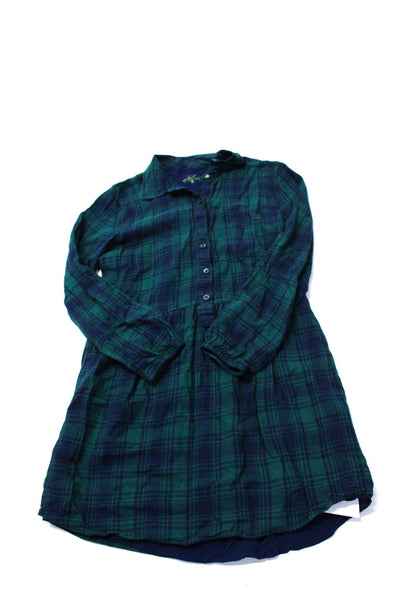 Vineyard Vines Childrens Girls Plaid Half Button Down Dress Blue Green Size 12