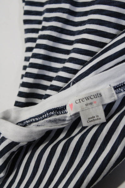 Crewcuts Childrens Girls Striped Tee Shirt White Navy Blue Cotton Size 10