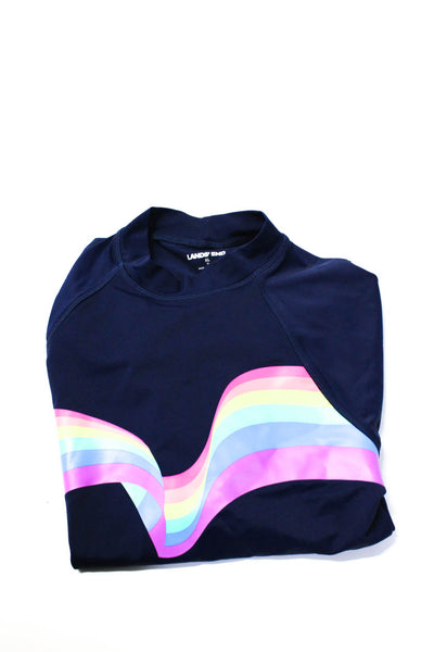 Lands End Childrens Girls Rainbow Striped Long Sleeves Shirt Navy Blue Size 16