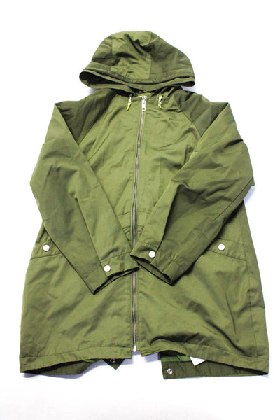 Zara Childrens Boys Full Zipper Hooded Rain Jacket Green Cotton Size 13-14