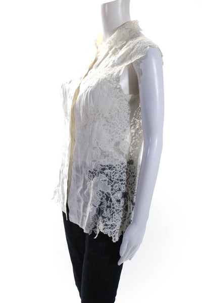 Ermanno Scervino Womens Linen Embroidered Floral Buttoned Top White Size EUR44