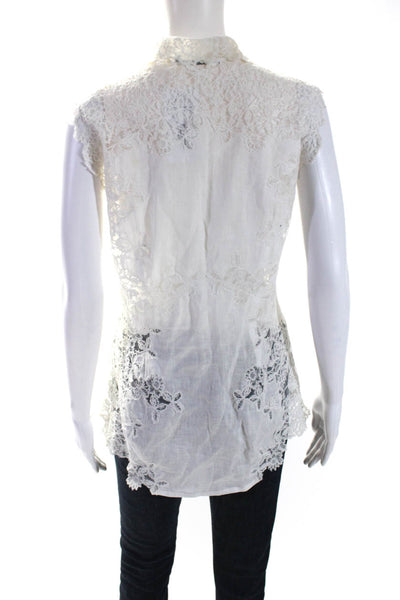 Ermanno Scervino Womens Linen Embroidered Floral Buttoned Top White Size EUR44