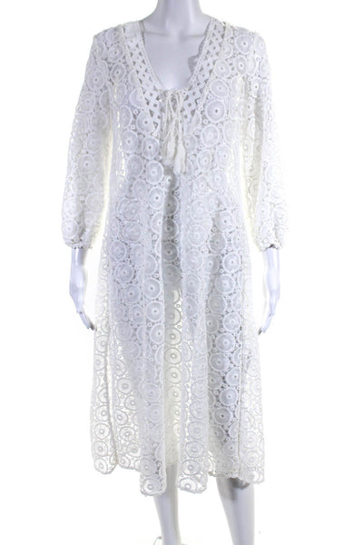 Shoshanna Womens Crochet V Neck Long Sleeves Sun Dress White Size Extra Small