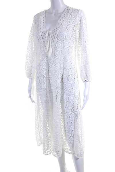 Shoshanna Womens Crochet V Neck Long Sleeves Sun Dress White Size Extra Small