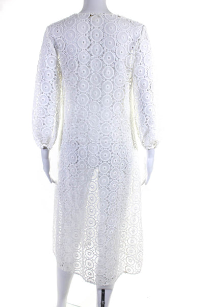 Shoshanna Womens Crochet V Neck Long Sleeves Sun Dress White Size Extra Small