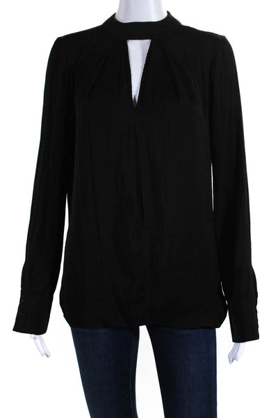 Parker Womens Long Sleeves Key Hole Neck Blouse Jet Black Size Extra Small