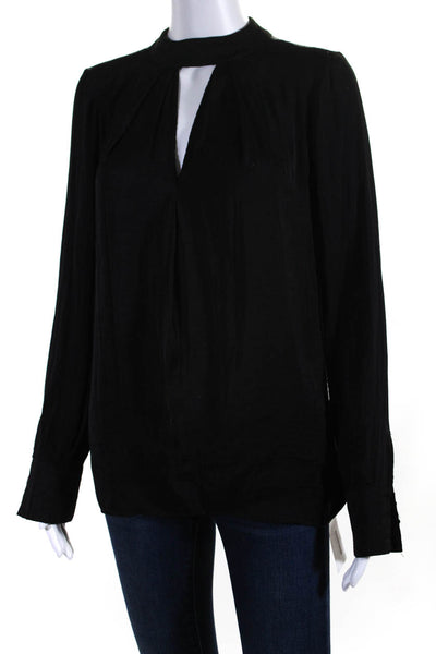 Parker Womens Long Sleeves Key Hole Neck Blouse Jet Black Size Extra Small