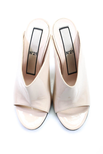 No. 21 Womens Patent Leather Peep Toe Slide On Mules Pumps Beige Size 37 7