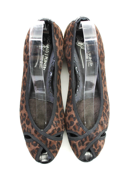 Donald J Pliner Women Animal Strappy Open Toe Slip On Flats Brown Size 7.5