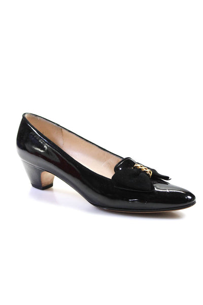 Salvatore Ferragamo Womens Leather Bow Detail Slip On Heels Pumps Black Size 7.5