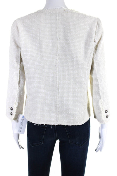 Decker Womens Cotton Tweed Button Down Raw Trim Lined Jacket White Size M