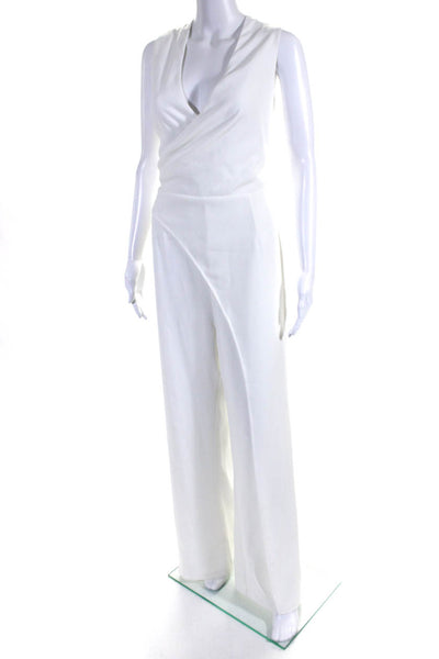 Modern Citizen Womens Sleeveless V Neck Pleated Wide Leg Jumpsuit White Size L