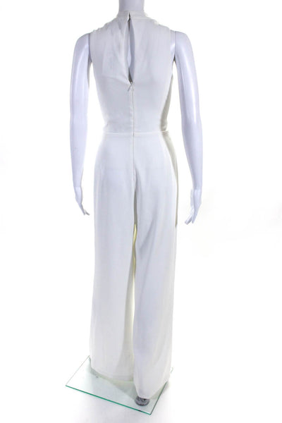 Modern Citizen Womens Sleeveless V Neck Pleated Wide Leg Jumpsuit White Size L