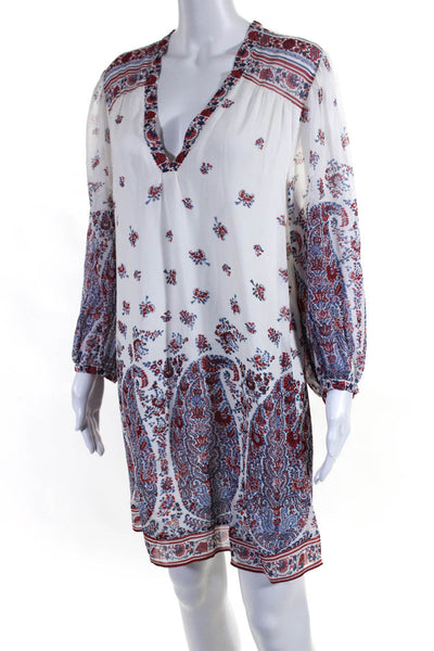 Joie Womens Silk Paisley Print Long Sleeve Tunic Dress White Size M