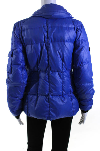 SAM. Womens Quilted Mock Neck Full Zip Up Med Length Puffer Coat Blue Size L