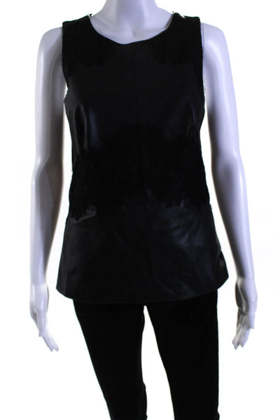 Bailey 44 Womens Vegan Leather Lace Applique Sleeveless Blouse Top Black Size L