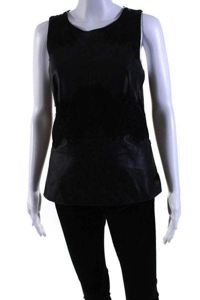 Bailey 44 Womens Vegan Leather Lace Applique Sleeveless Blouse Top Black Size L