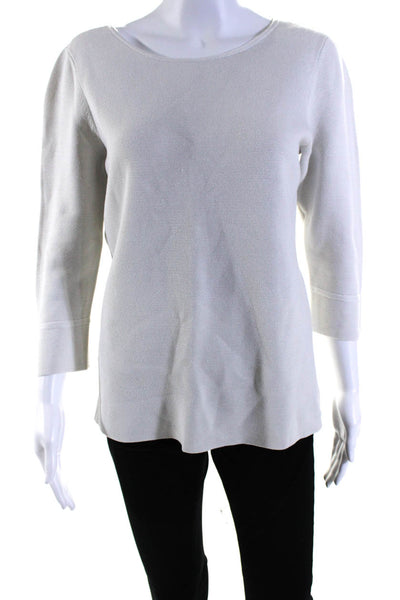 Eileen Fisher Womens Silk Round Neck Long Sleeve Pullover Top Beige Size S