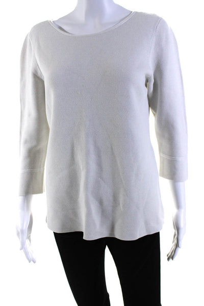 Eileen Fisher Womens Silk Round Neck Long Sleeve Pullover Top Beige Size S