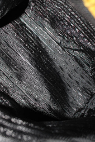 Prada Womens Floral Print Tessuto Flap Silver Tone Backpack Black Multi Colored