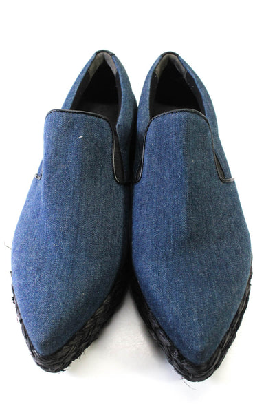 DKNY Womens Denim Slide On Woven Bottom Pointed Toe Flats Blue Cotton Size 9