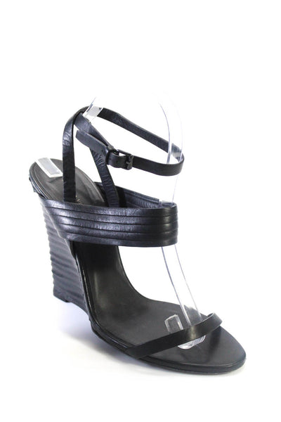 Bottega Veneta Womens Leather Slingbacks Wedge Sandals Black Size 40.5 10.5